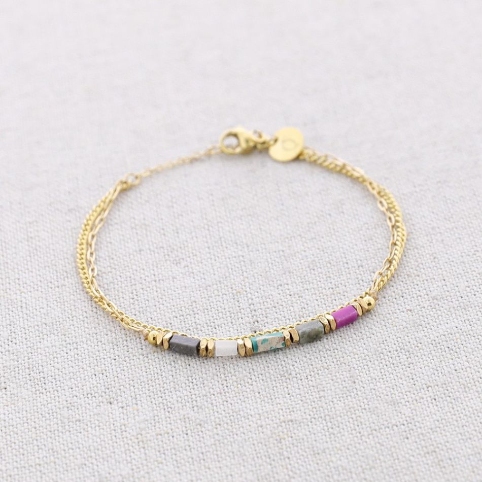 PULSERA ACERO DOBLE CADENA PIEDRAS