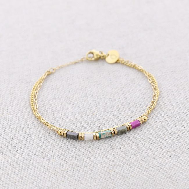 PULSERA ACERO DOBLE CADENA PIEDRAS