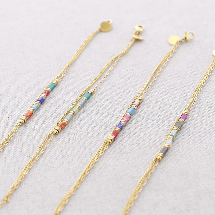 PULSERA ACERO DOBLE CADENA PIEDRAS 2