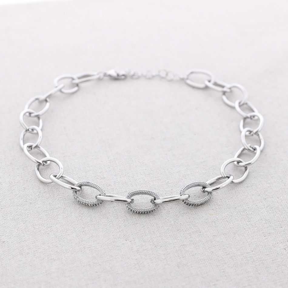 STEEL NECKLACE WITH CRYSTAL LINKS