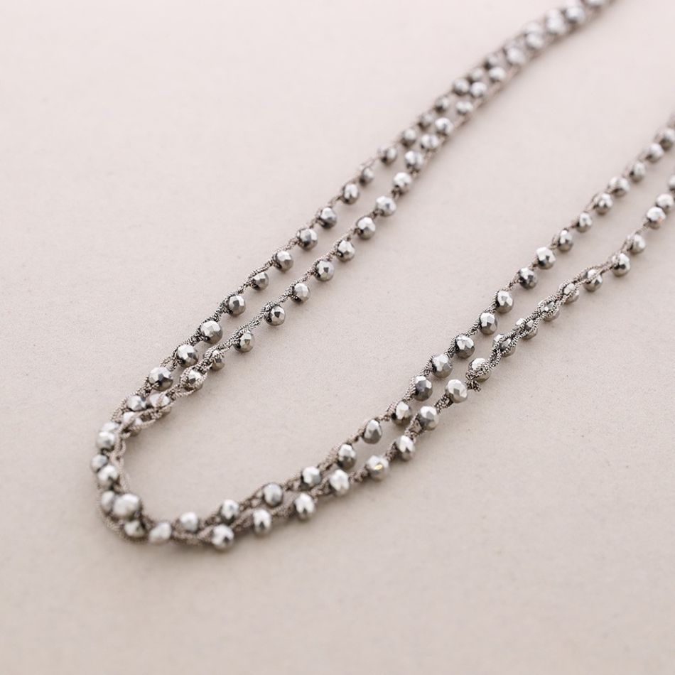 LONG NECKLACE WOVEN WITH FACETED CRYSTALS