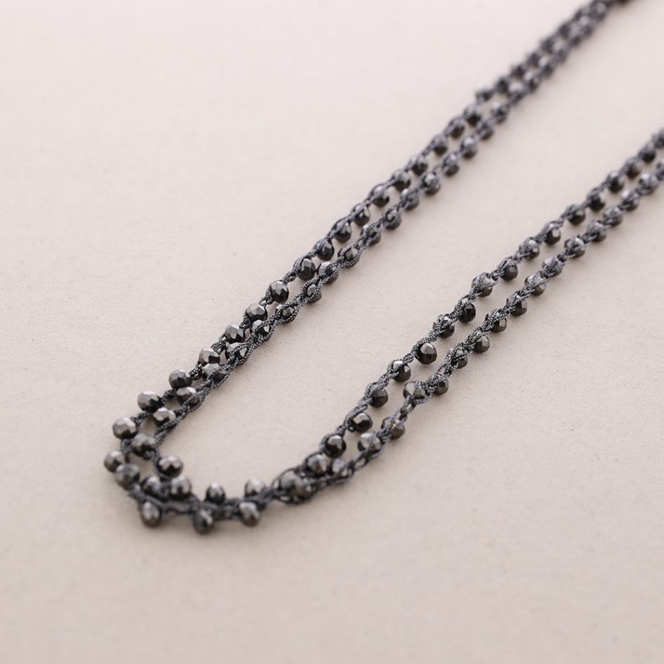 LONG NECKLACE WOVEN WITH FACETED CRYSTALS