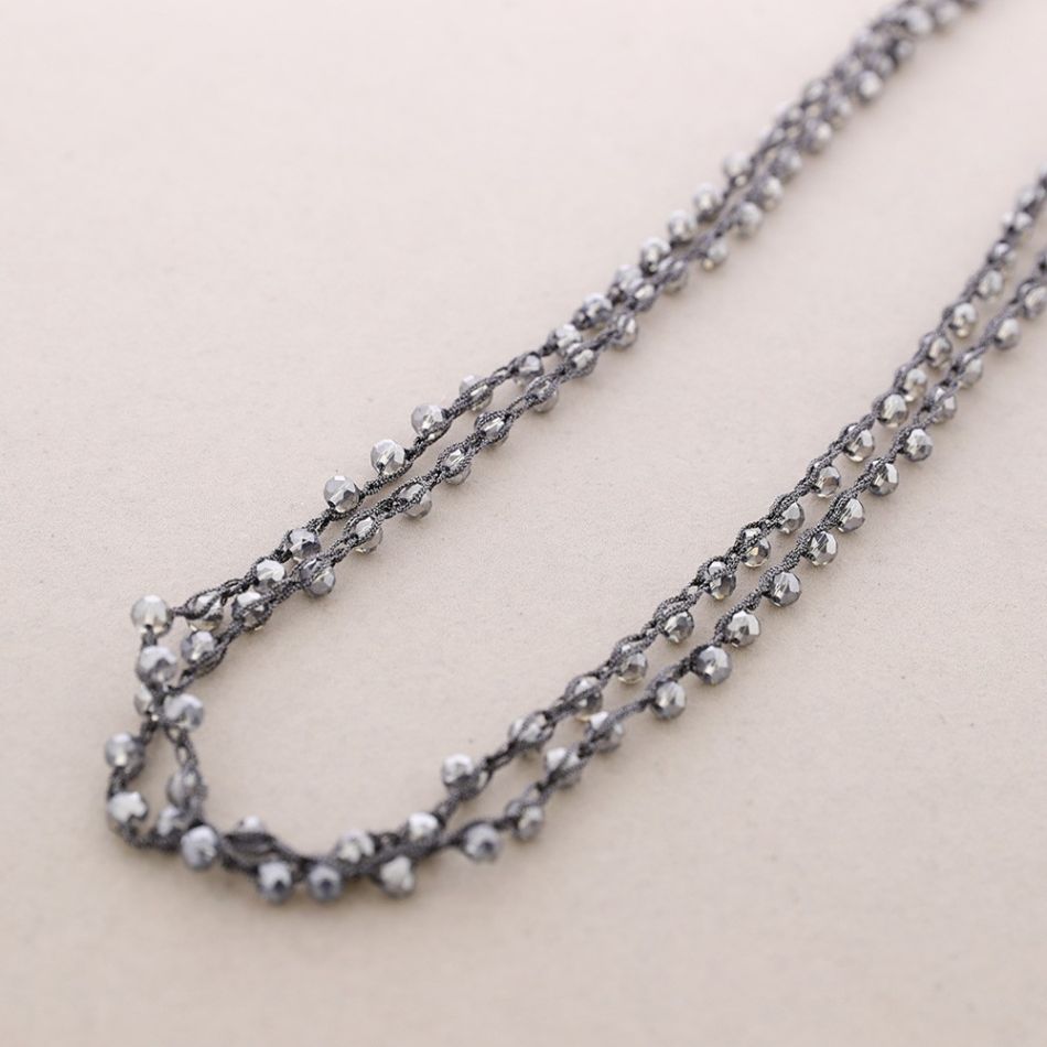 LONG NECKLACE WOVEN WITH FACETED CRYSTALS