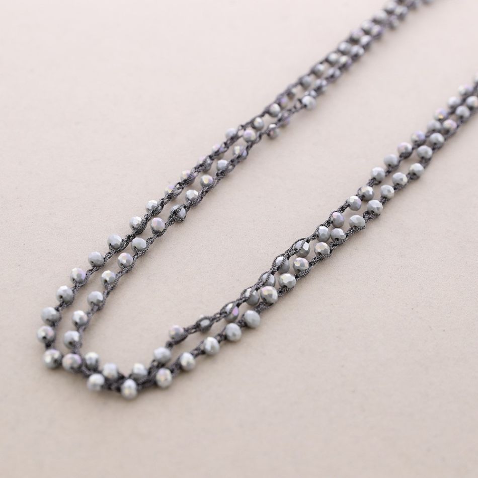 LONG NECKLACE WOVEN WITH FACETED CRYSTALS