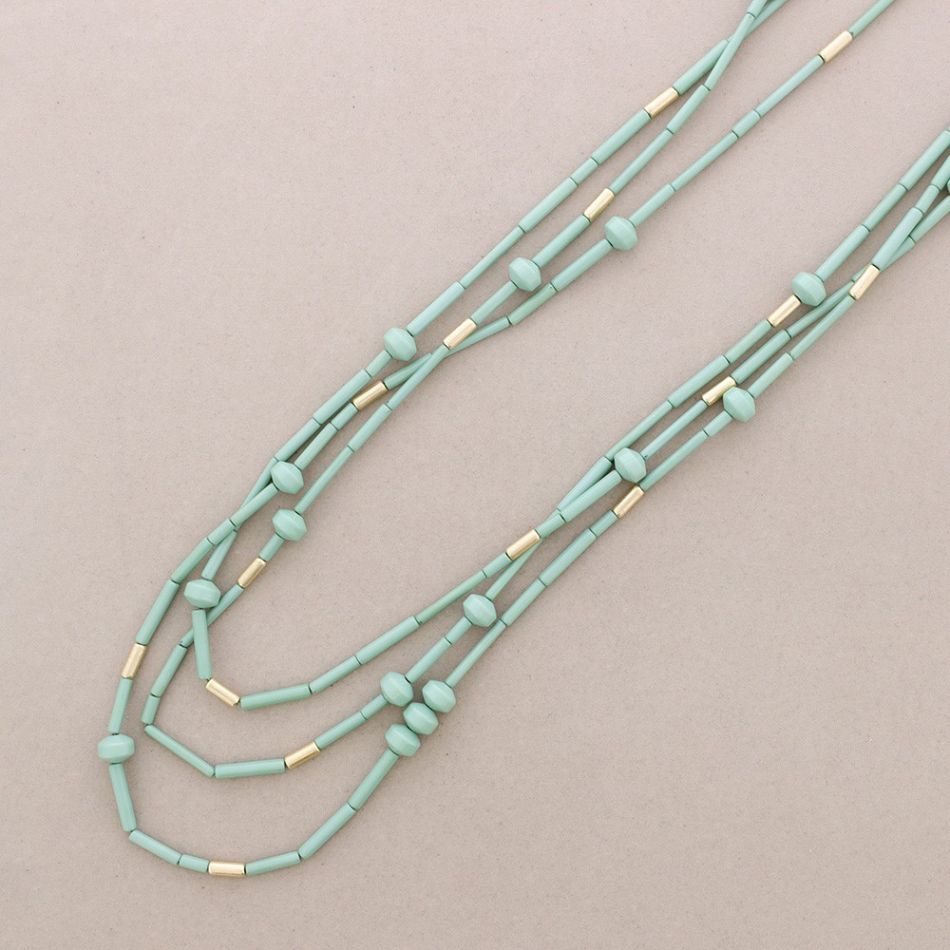 LONG NECKLACE THREE STRIPS RESIN BEADS