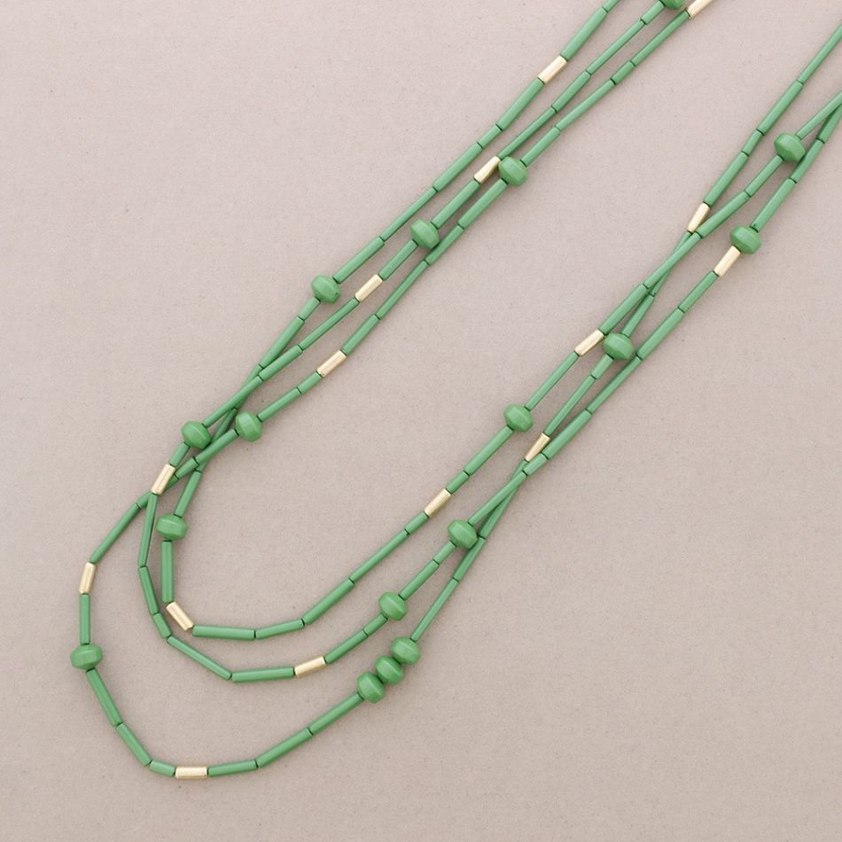 LONG NECKLACE THREE STRIPS RESIN BEADS