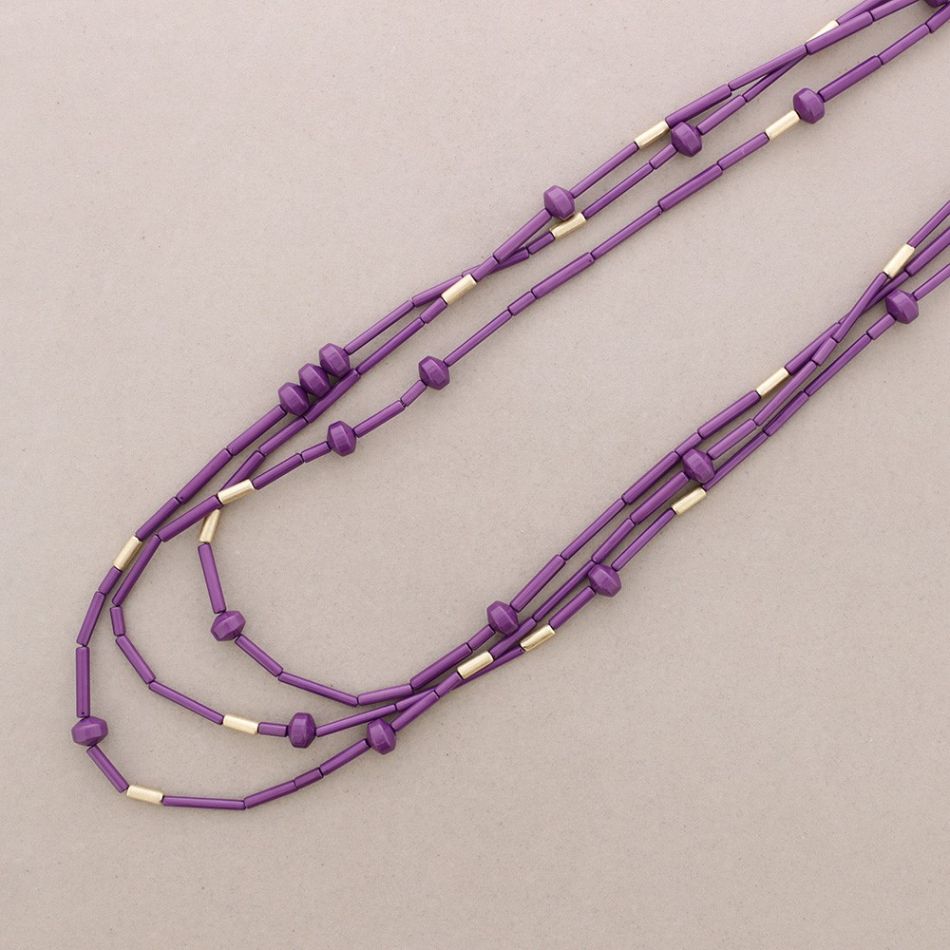 LONG NECKLACE THREE STRIPS RESIN BEADS