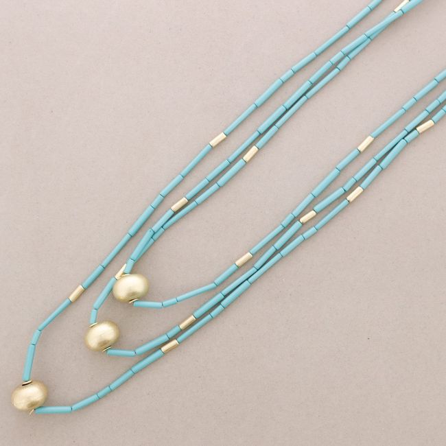 LONG NECKLACE THREE STRIPES METALLIC BEADS RESIN