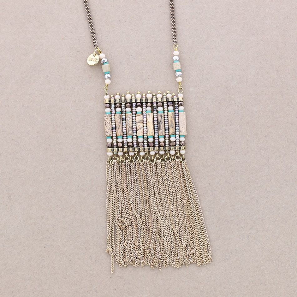 LONG NECKLACE WITH BEADS AND FRINGES