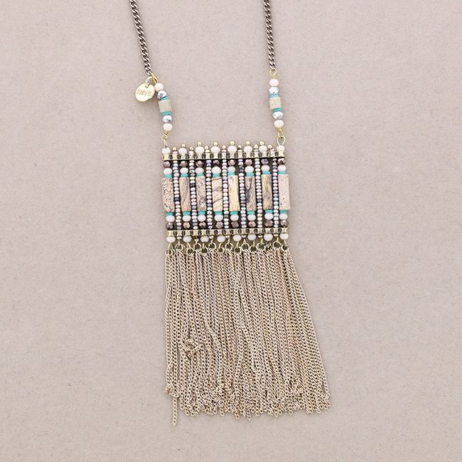 LONG NECKLACE WITH BEADS AND FRINGES