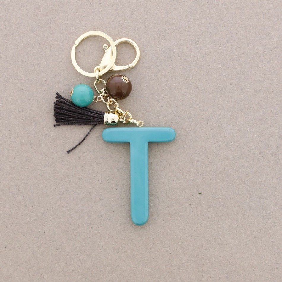 KEYCHAIN PENDANT INITIAL LETTER T RESIN