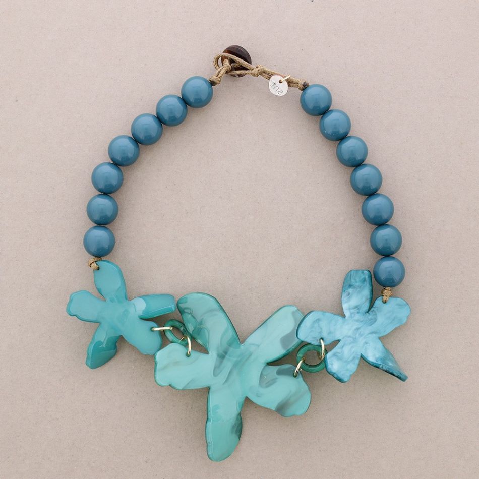 TRIPLE FLOWER RESIN BALLS NECKLACE
