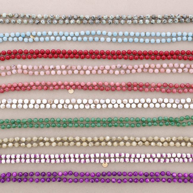 LONG NECKLACE KNOTS FACETED STONE BALLS 1.2M*8MM