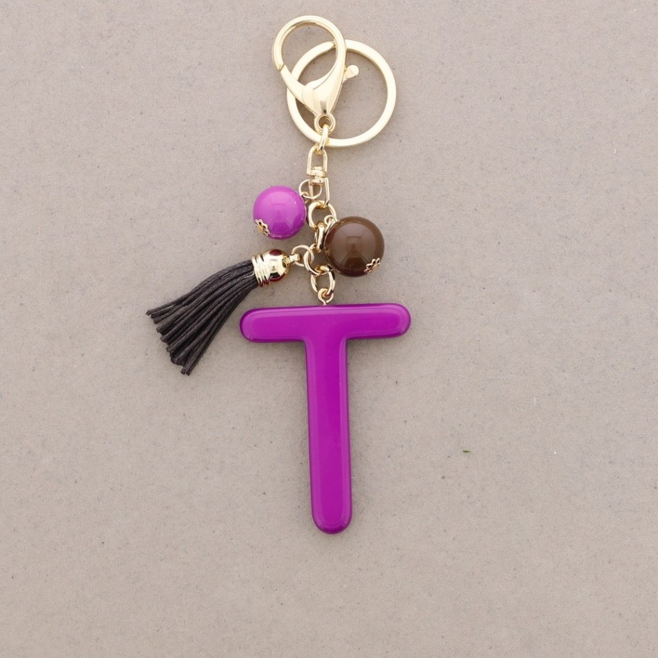 KEYCHAIN PENDANT INITIAL LETTER T RESIN