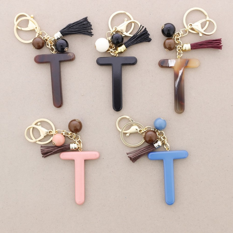 KEYCHAIN PENDANT INITIAL LETTER T RESIN
