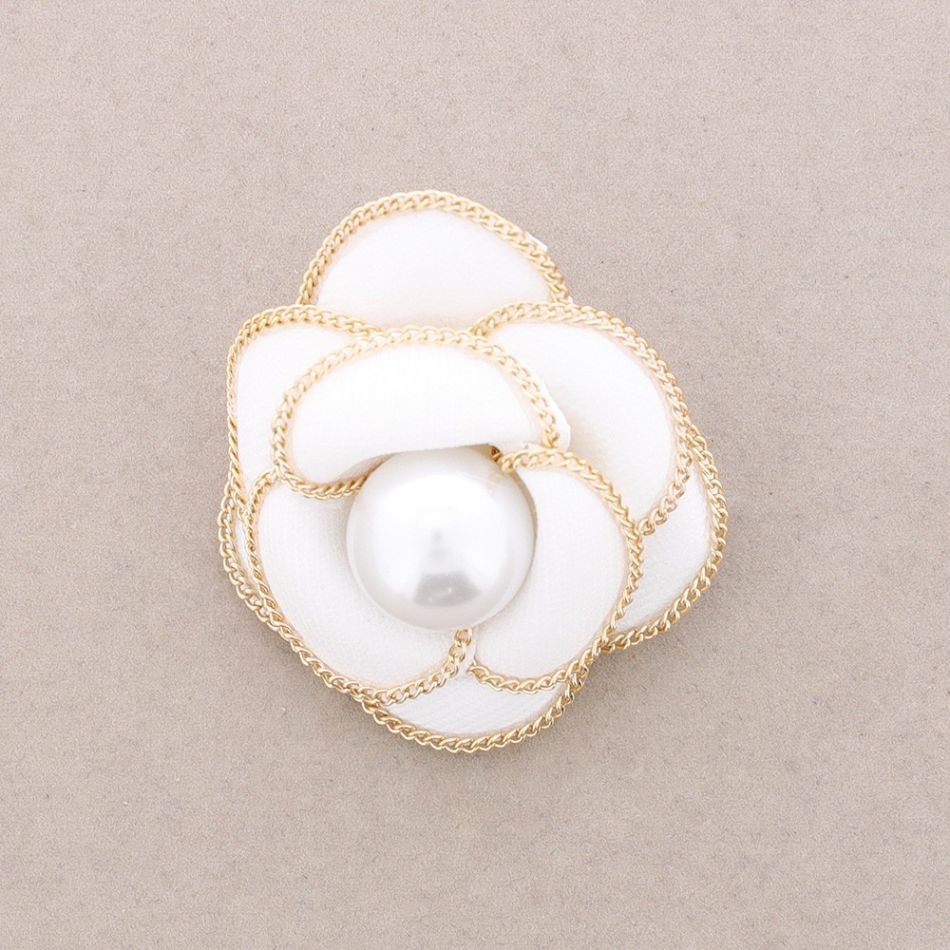 FABRIC FLOWER BROOCH EDGE CHAIN 6CM