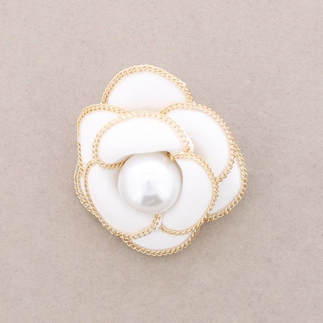 FABRIC FLOWER BROOCH EDGE CHAIN 6CM
