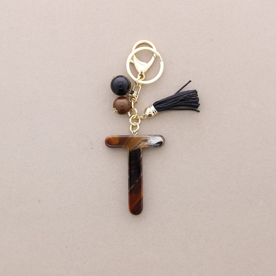 KEYCHAIN PENDANT INITIAL LETTER T RESIN