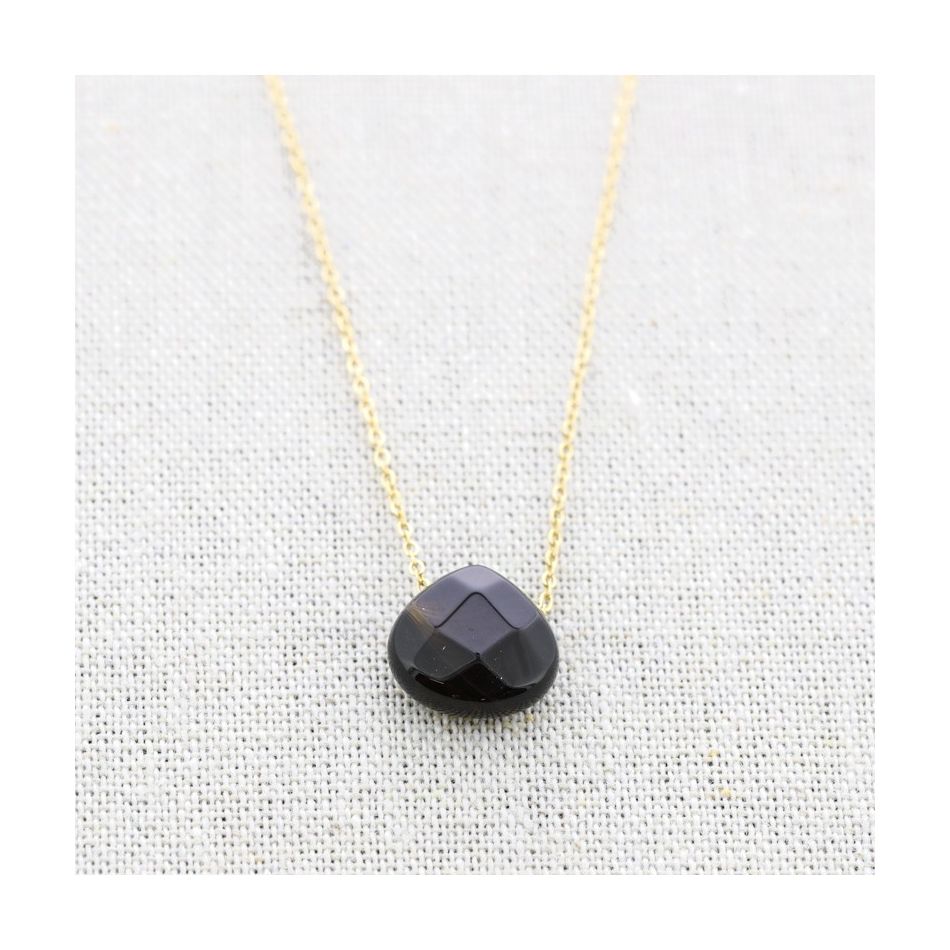 STONE TEAR PENDANT STEEL SHORT NECKLACE