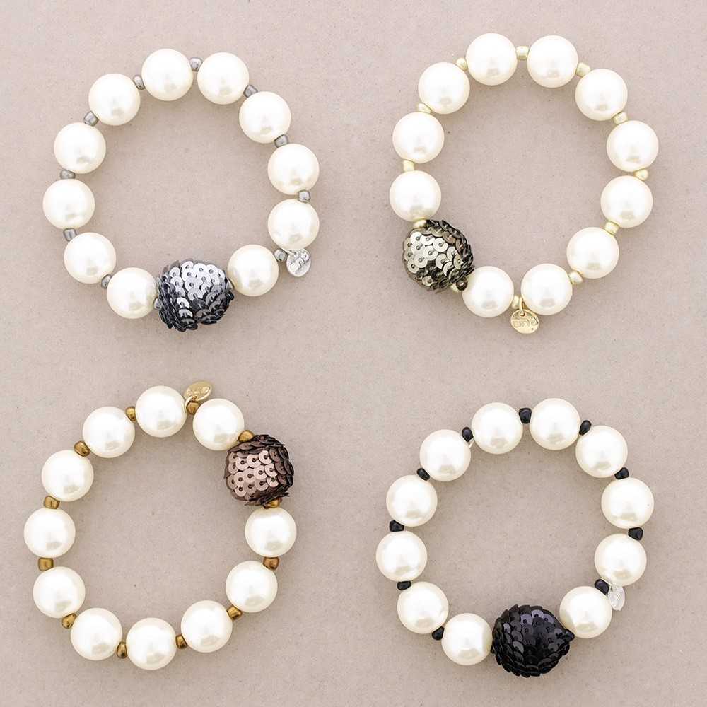 ELASTIC IMITATION PEARL BALL SEQUINED BRACELET