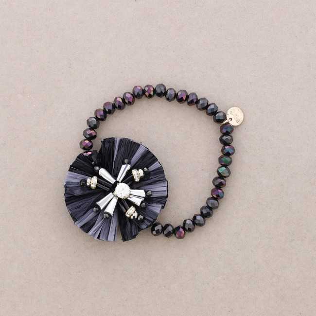 RAFFIA CRYSTALS ROSETTE ELASTIC BRACELET