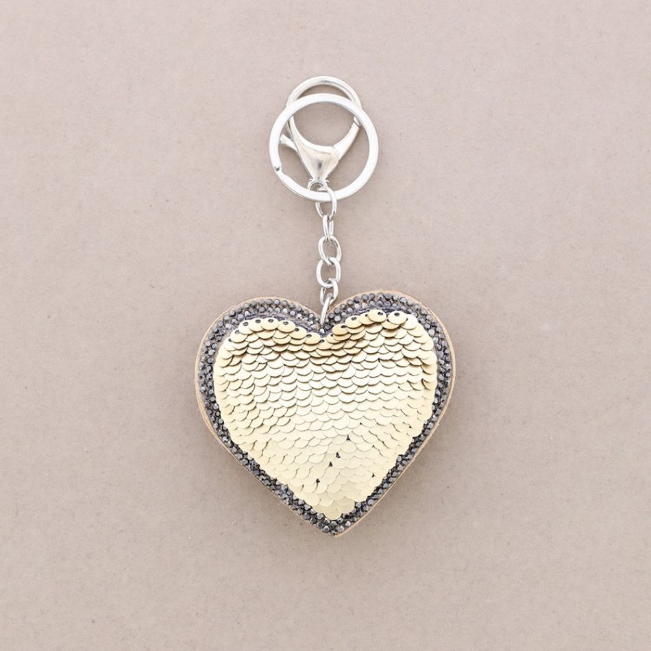 CRYSTAL SEQUINED HEART KEYCHAIN