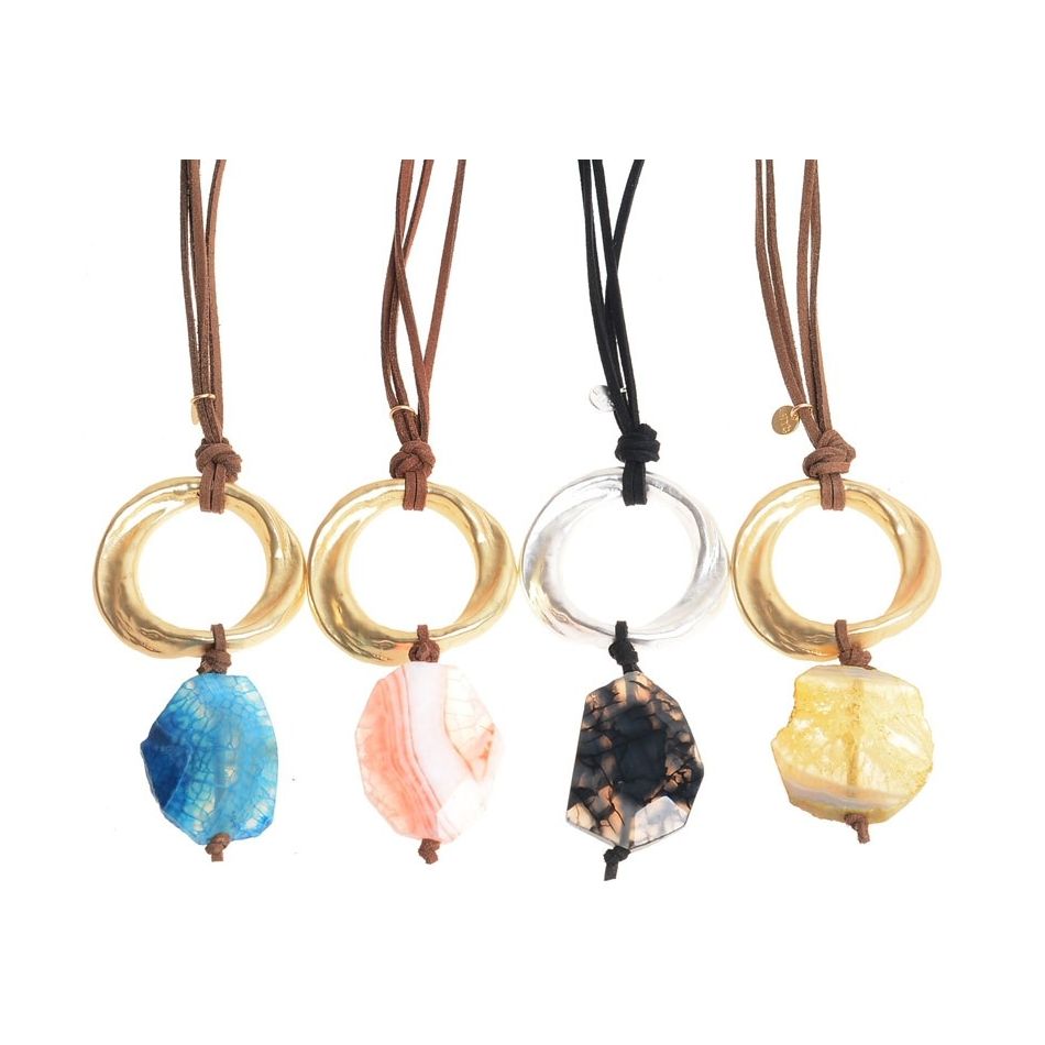 COLLAR LARGO COLGANTE ARGOLLA METAL PIEDRA