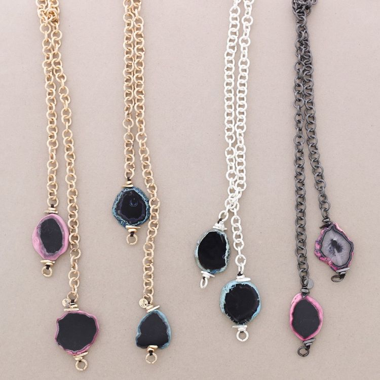 COLLAR LARGO ESLABONES DOBLE COLGANTE PIEDRA 2