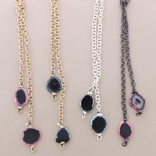 LONG DOUBLE PENDANT STONE LINK NECKLACE