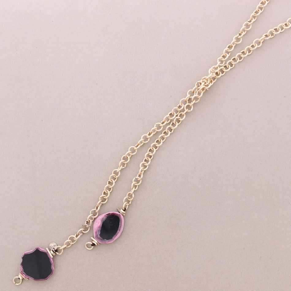 COLLAR LARGO ESLABONES DOBLE COLGANTE PIEDRA