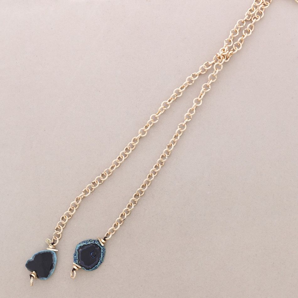 COLLAR LARGO ESLABONES DOBLE COLGANTE PIEDRA