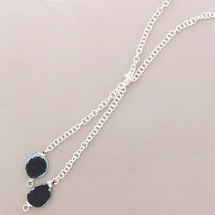 COLLAR LARGO ESLABONES DOBLE COLGANTE PIEDRA