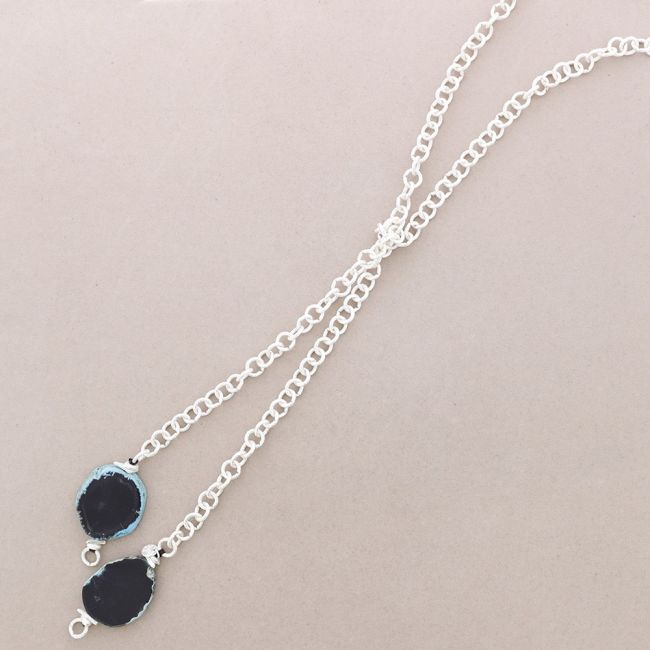LONG DOUBLE PENDANT STONE LINK NECKLACE