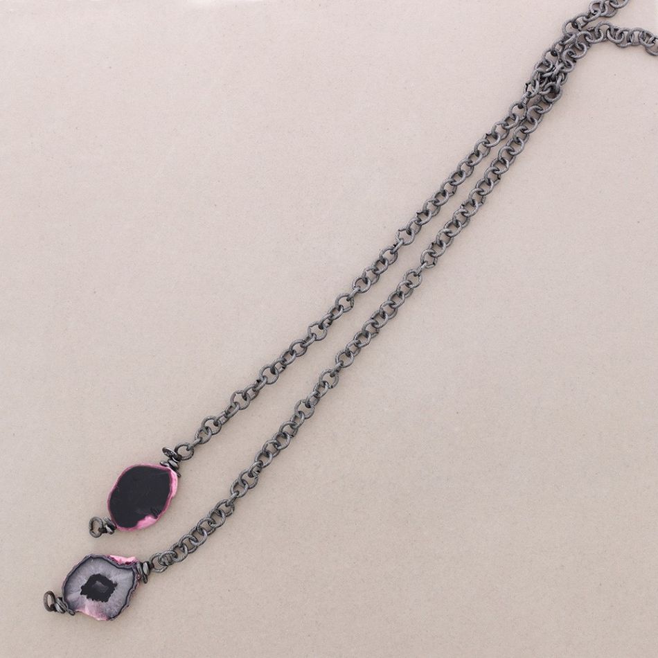 COLLAR LARGO ESLABONES DOBLE COLGANTE PIEDRA