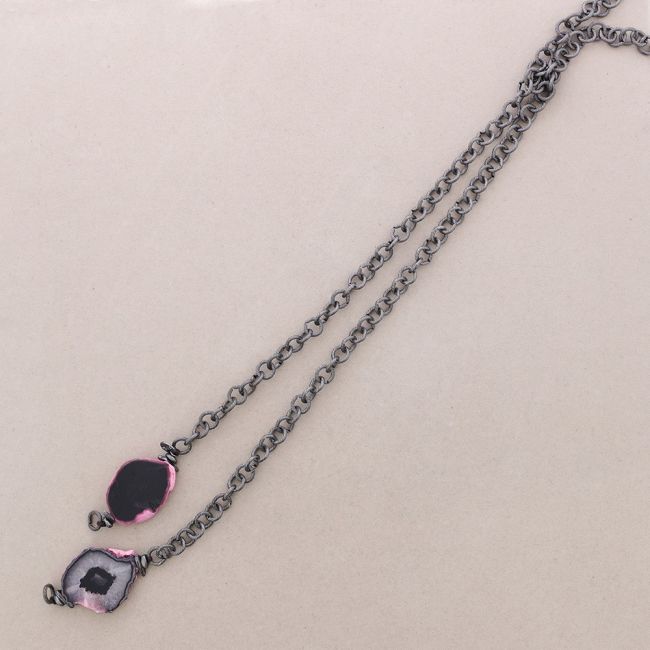 COLLAR LARGO ESLABONES DOBLE COLGANTE PIEDRA