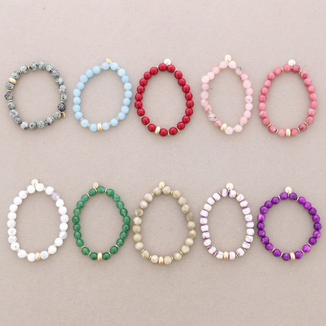 METAL BEAD STONE ELASTIC BRACELET