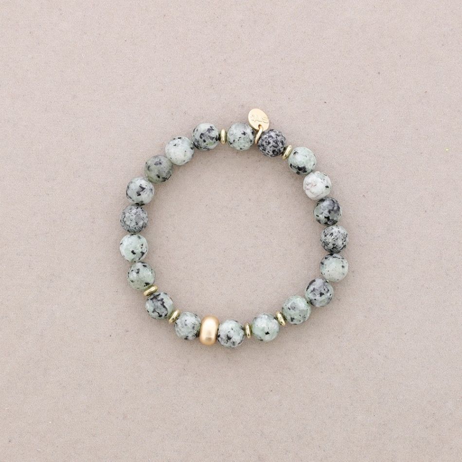 METAL BEAD STONE ELASTIC BRACELET