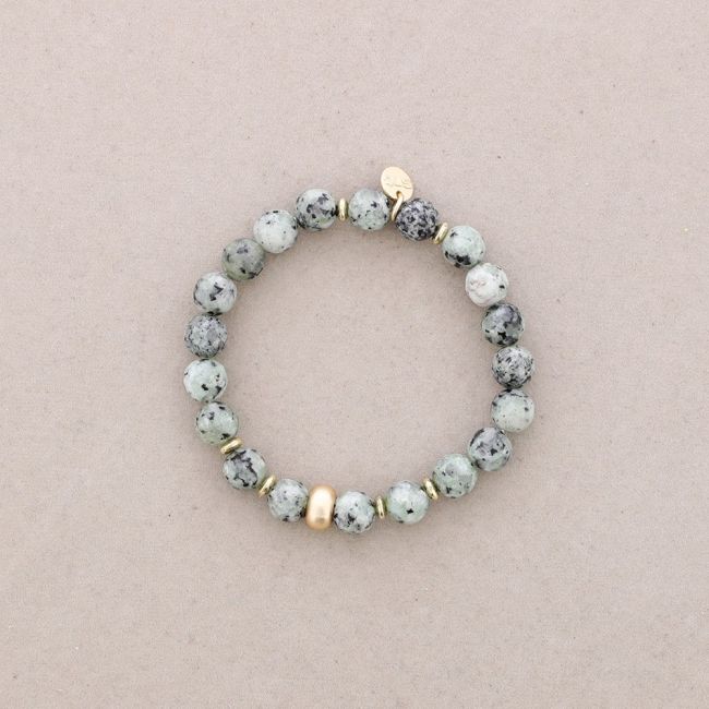 METAL BEAD STONE ELASTIC BRACELET