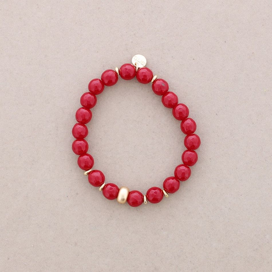 METAL BEAD STONE ELASTIC BRACELET