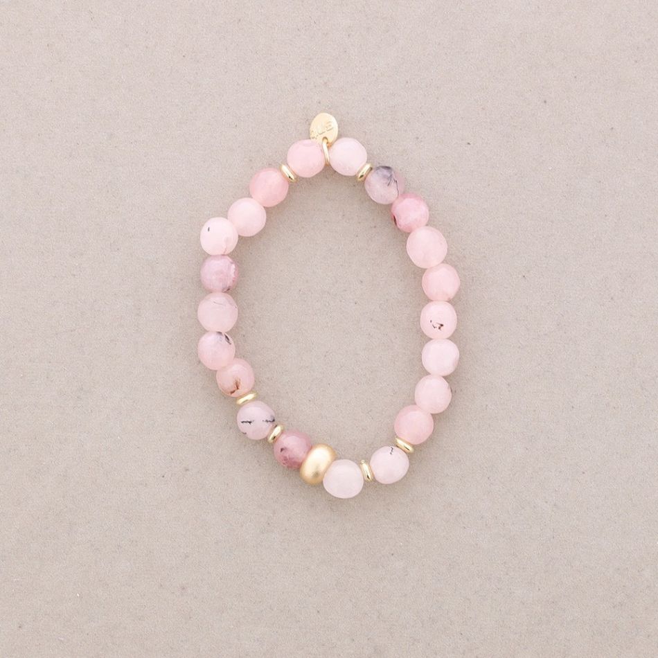 METAL BEAD STONE ELASTIC BRACELET