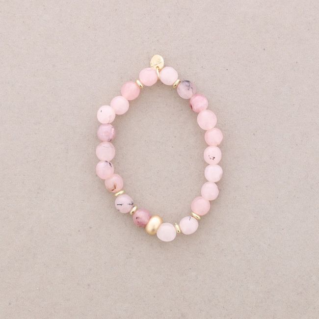 METAL BEAD STONE ELASTIC BRACELET