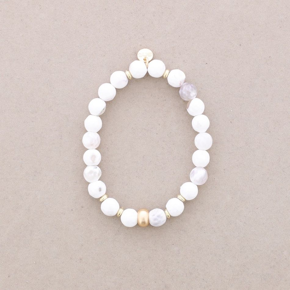 METAL BEAD STONE ELASTIC BRACELET