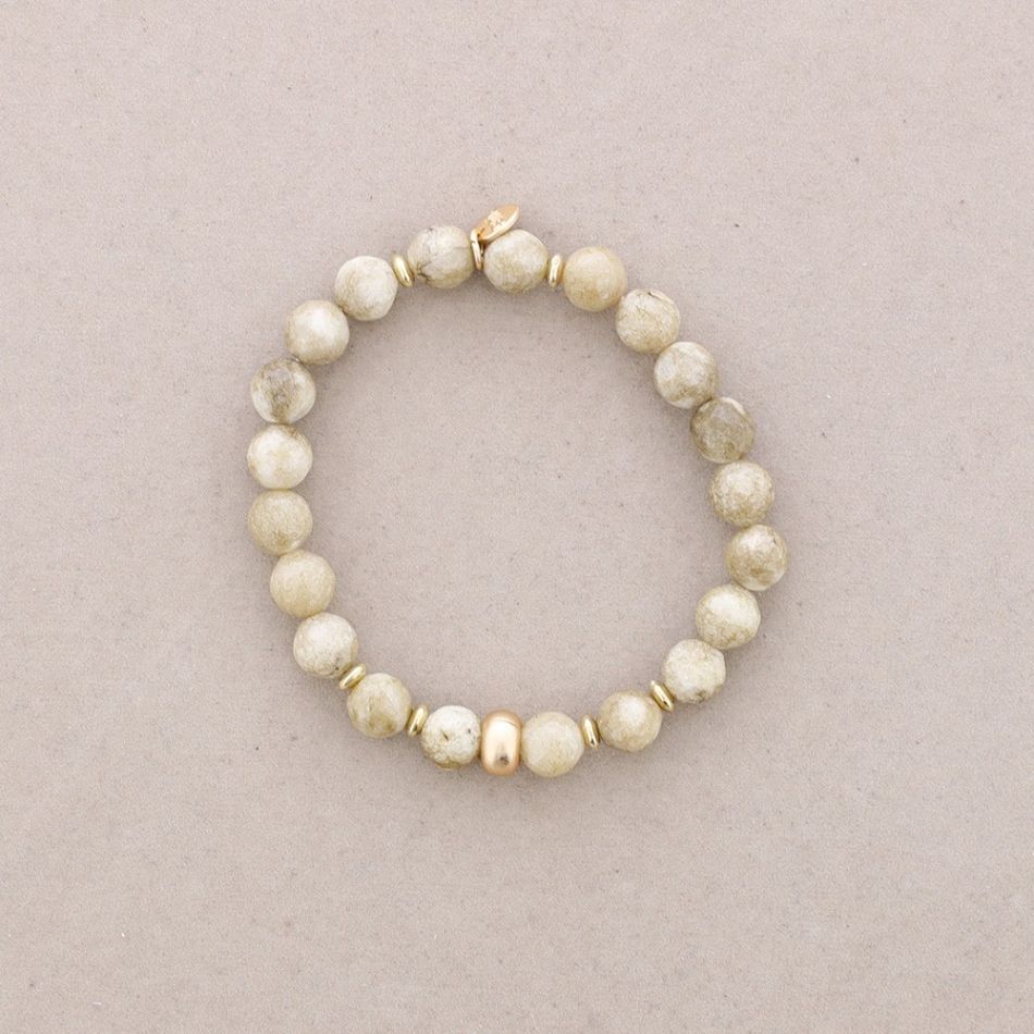 METAL BEAD STONE ELASTIC BRACELET