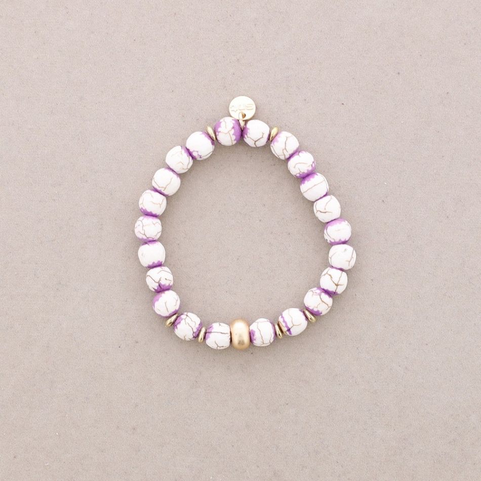 METAL BEAD STONE ELASTIC BRACELET