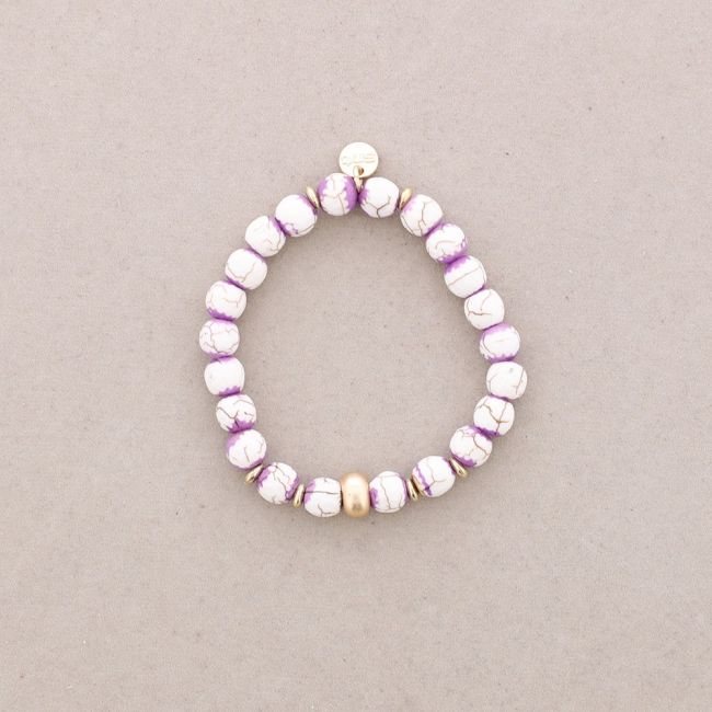 METAL BEAD STONE ELASTIC BRACELET
