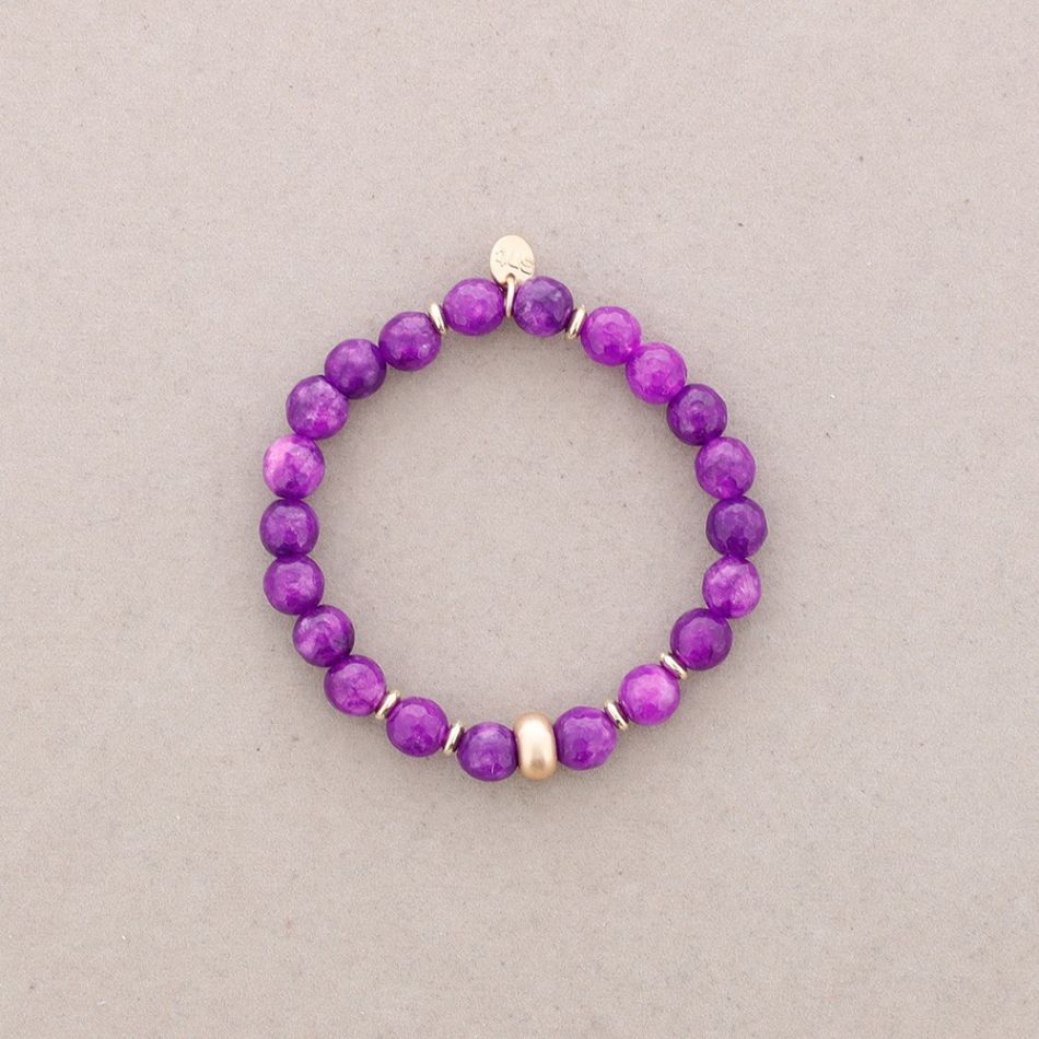 METAL BEAD STONE ELASTIC BRACELET