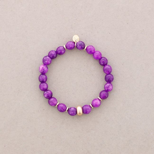 METAL BEAD STONE ELASTIC BRACELET