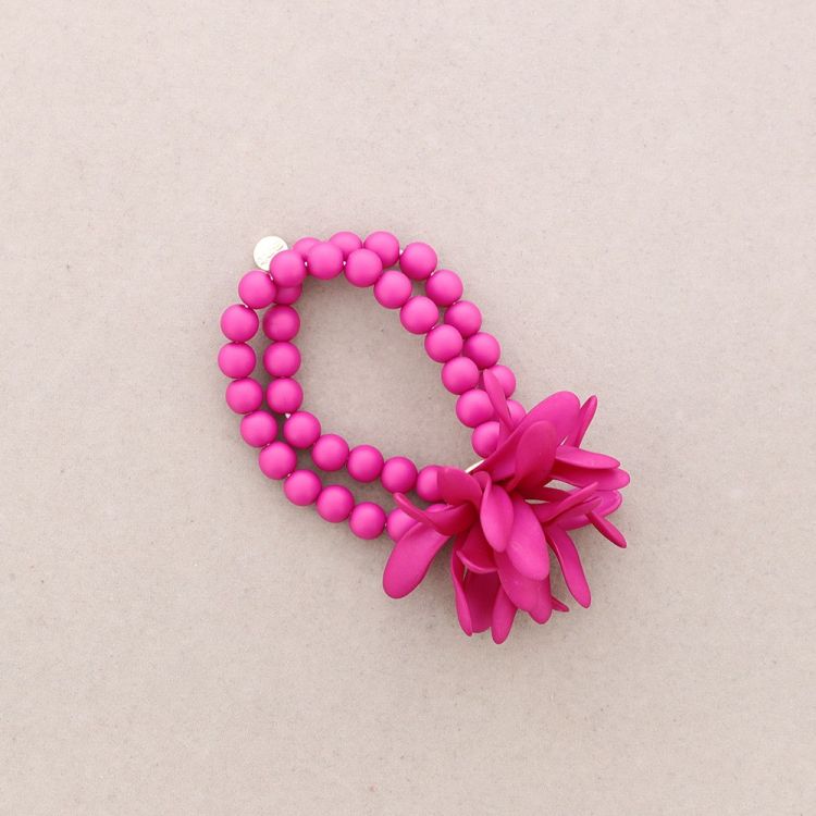PULSERA ELÁSTICA BOLITAS FLOR RESINA