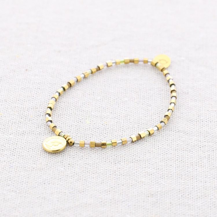 PULSERA ELÁSTICA MIYUKI MONEDA ACERO
