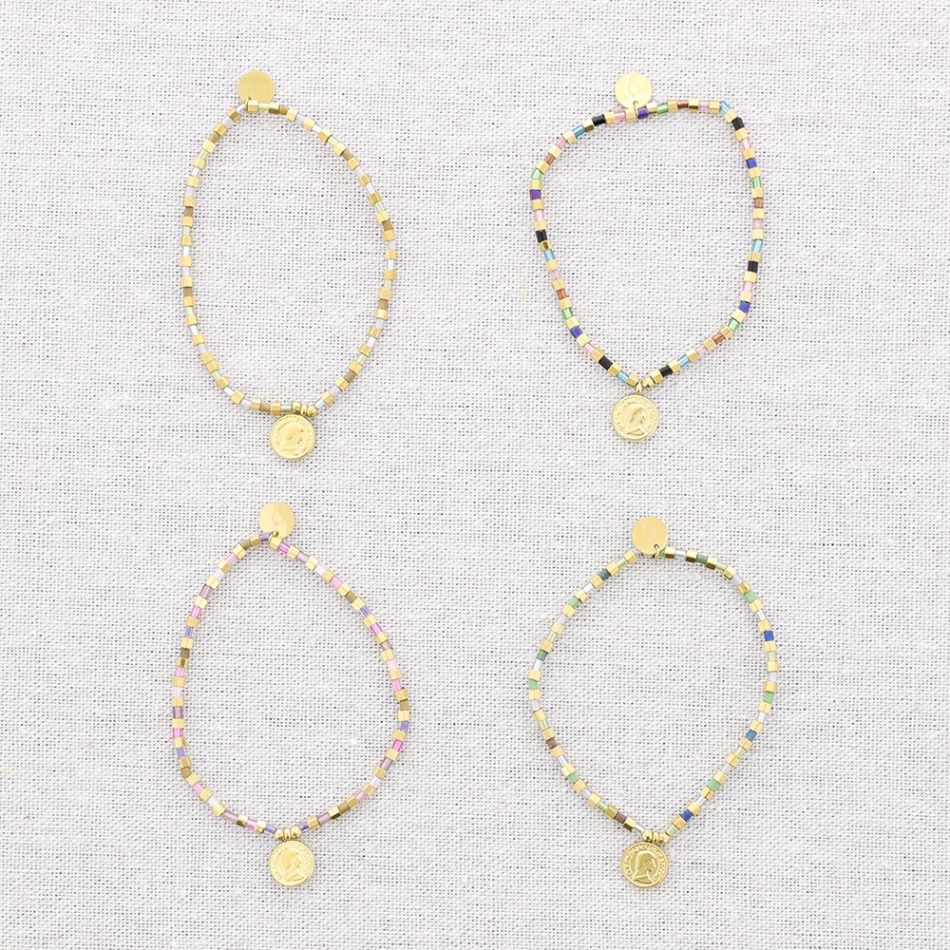 PULSERA ELÁSTICA MIYUKI MONEDA ACERO